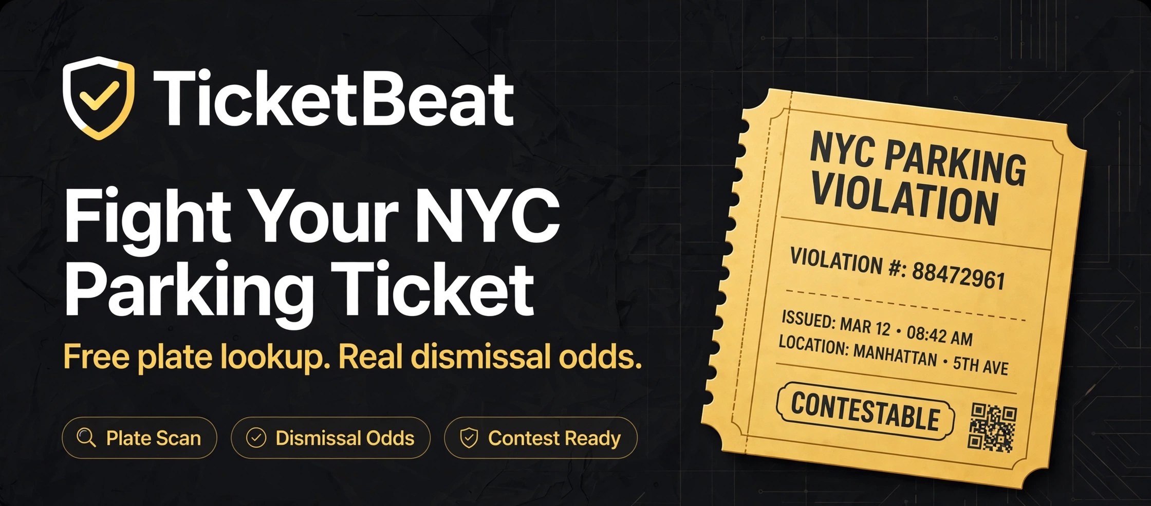TicketBeat product image — how to fight a fire hydrant ticket in NYC starts with a free odds check for code 40
